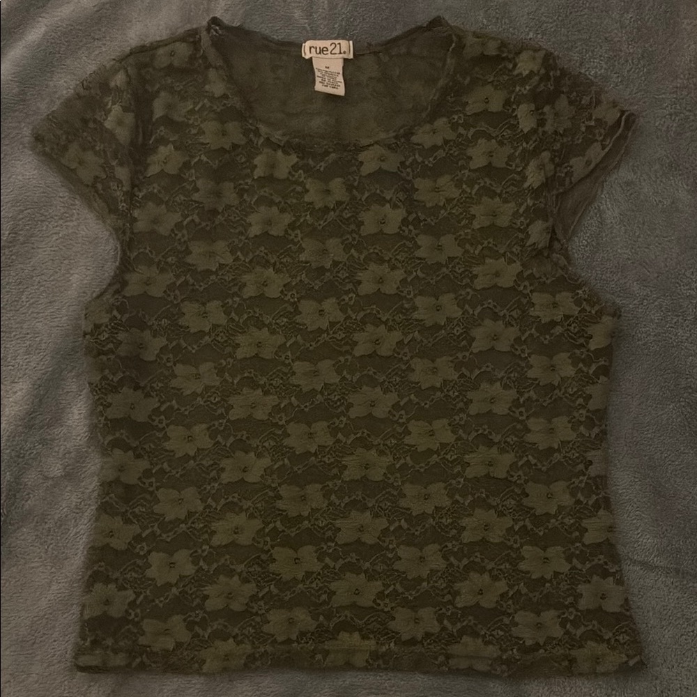Rue21 Green Fitted Cap Sleeve Tee